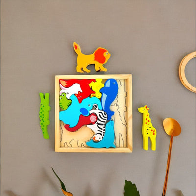 Wooden Wild Animal Puzzle Tray