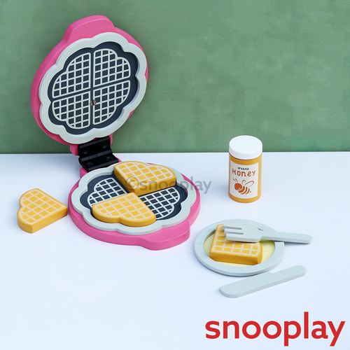 PlayBox Wooden Waffle Maker Set - Pretend Play Cooking Set (3-7 Years)