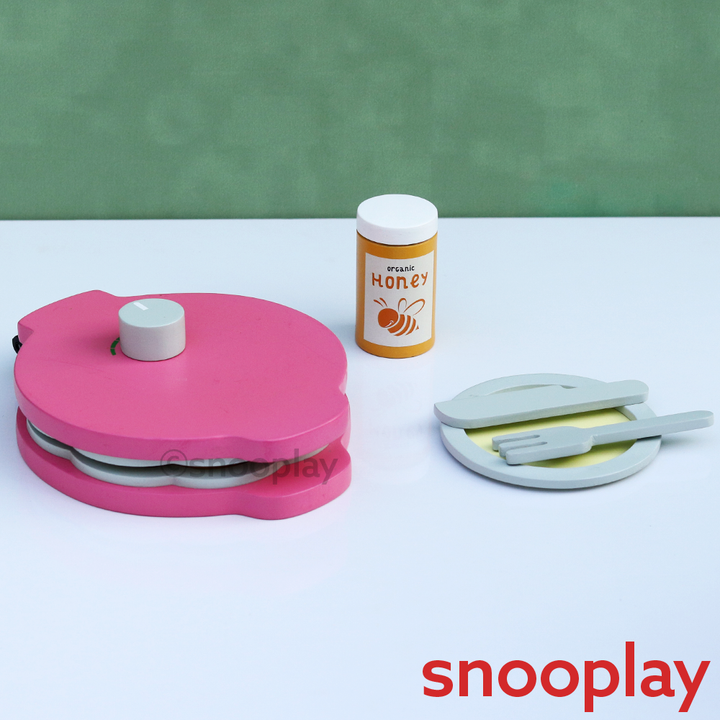 PlayBox Wooden Waffle Maker Set – Pretend Play Cooking Set (3-7 Years)