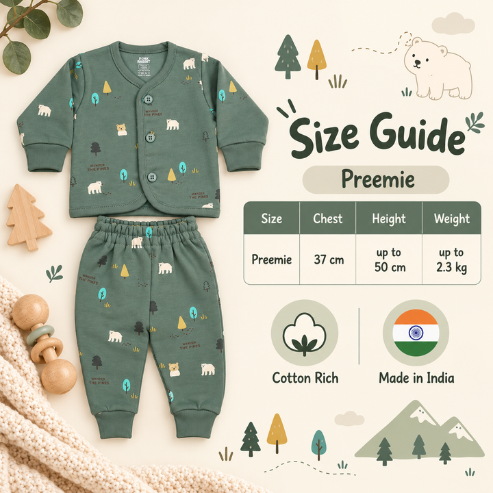 Pink Rabbit Preemie Cotton-Rich Knitted Full Sleeves Open-Front Vest & Pant Suit – 37 cm (M. Green)