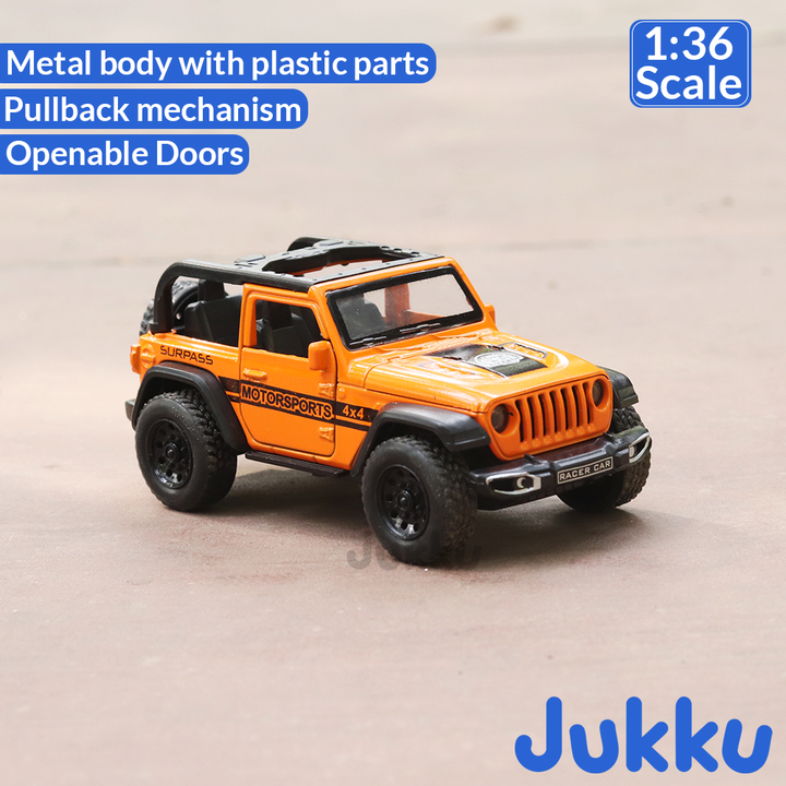 Jukku Resembling Wrangler Convertible Diecast Car - Pullback, Openable Doors & Bonnet | 1:36 Scale (3 Years till Grown Ups)