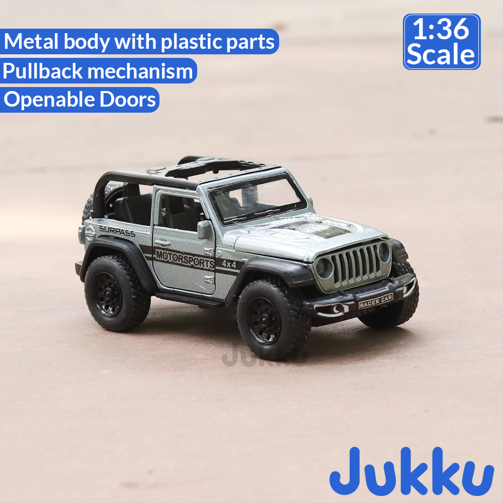 Jukku Resembling Wrangler Convertible Diecast Car - Pullback, Openable Doors & Bonnet | 1:36 Scale (3 Years till Grown Ups)