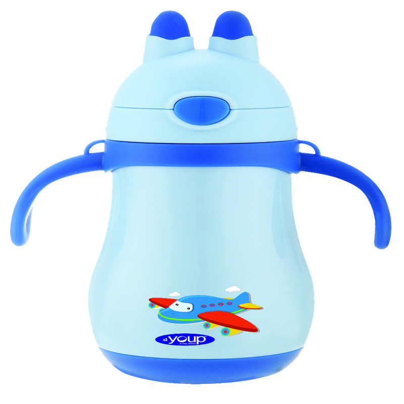 Youp Stainless steel insulated blue color kids sipper bottle with handle WIGGLY - 350 ml
