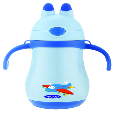 Youp Stainless steel insulated blue color kids sipper bottle with handle WIGGLY - 350 ml