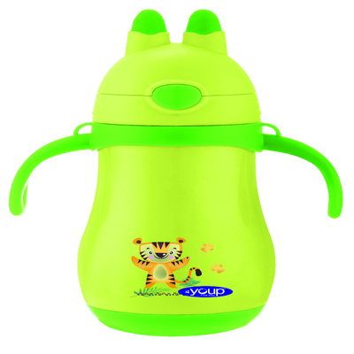 Youp Stainless Steel Insulated Green Color kids Sipper Bottle with Handle WIGGLY - 350 ml