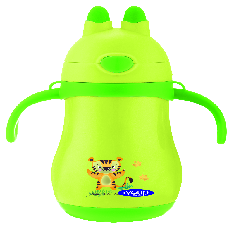 Youp Stainless Steel Insulated Green Color kids Sipper Bottle with Handle WIGGLY - 350 ml