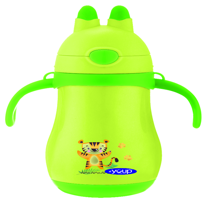 Youp Stainless Steel Insulated Green Color kids Sipper Bottle with Handle WIGGLY - 350 ml