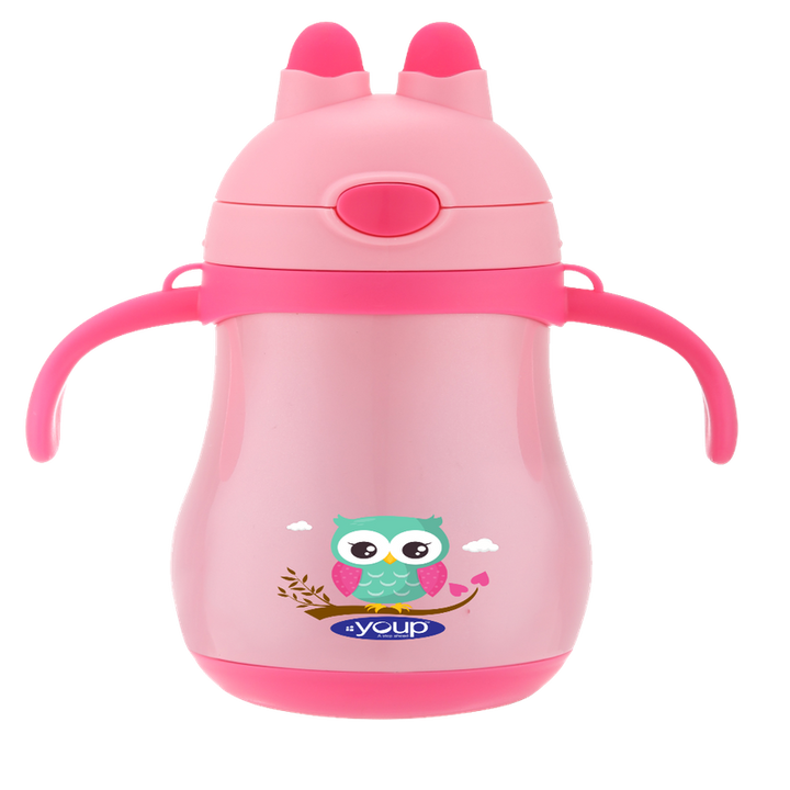 Youp Stainless steel insulated pink color kids sipper bottle with handle WIGGLY - 350 ml