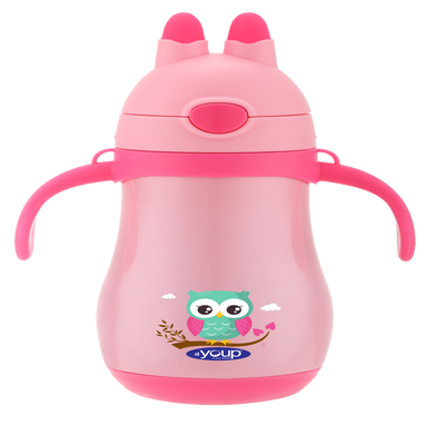 Youp Stainless steel insulated pink color kids sipper bottle with handle WIGGLY - 350 ml