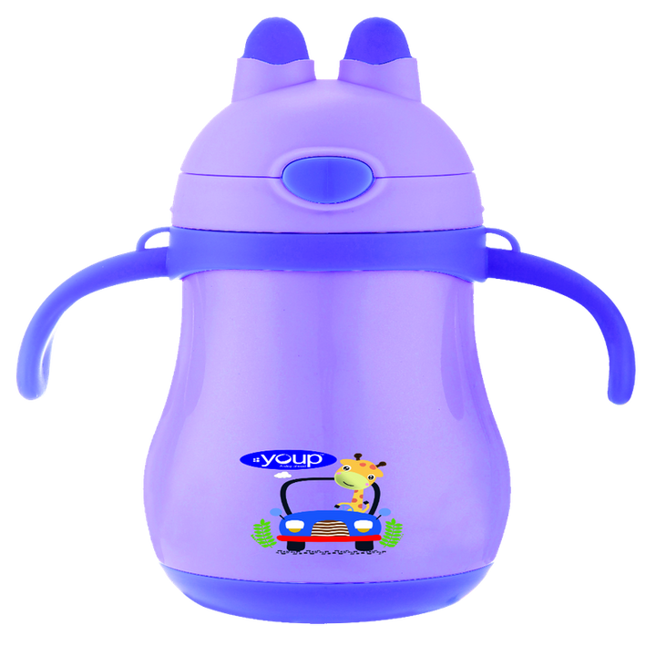 Youp Stainless steel insulated purple color kids sipper bottle with handle  WIGGLY - 350 ml