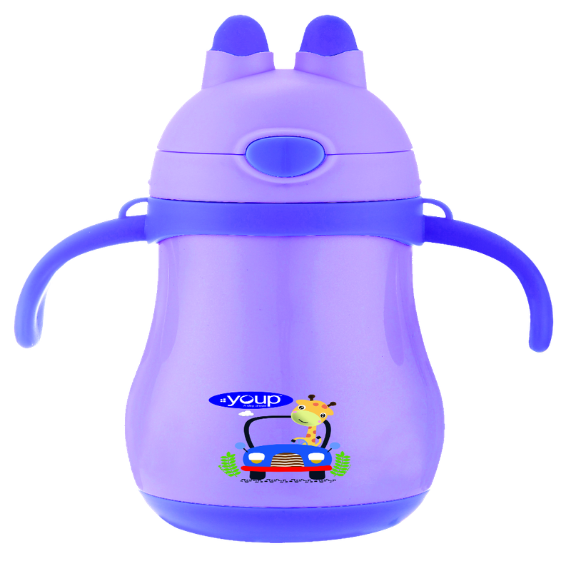 Youp Stainless steel insulated purple color kids sipper bottle with handle  WIGGLY - 350 ml