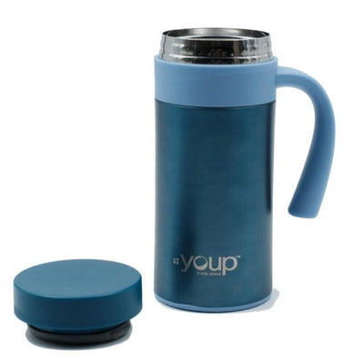 Youp Thermosteel insulated blue color coffee mug with side handle - 400 ml
