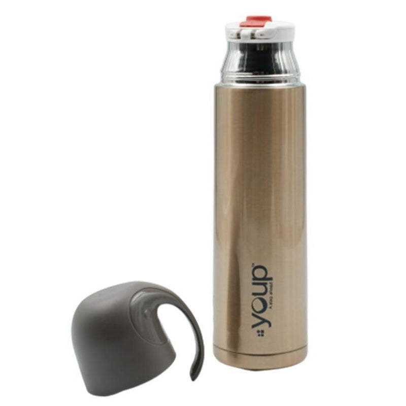 Youp Thermosteel Insulated Gold Color Water Bottle with handle containing cup cap - 500 ml