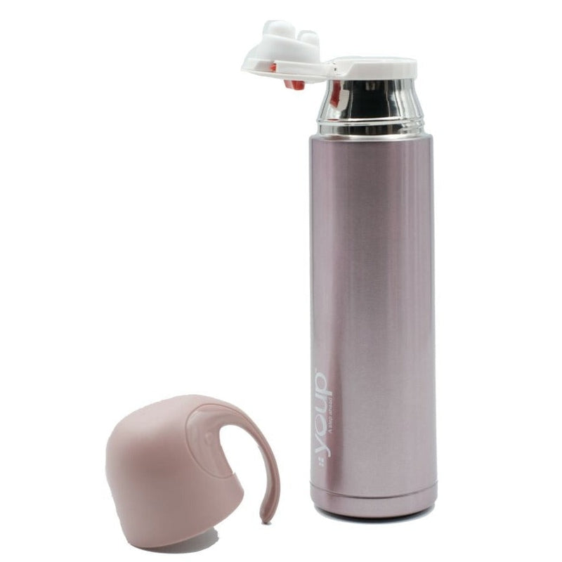 Youp Thermosteel Insulated Metallic Pink color Water Bottle with handle containing cup cap - 500 ml