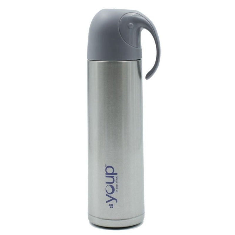 Youp Thermosteel Insulated Silver Color Water Bottle with handle containing cup cap - 500 ml