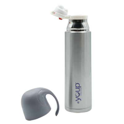 Youp Thermosteel Insulated Silver Color Water Bottle with handle containing cup cap - 500 ml