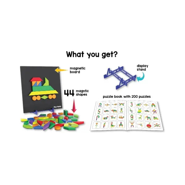 Play Panda Fun Magnetic Shapes - Big (Type 1) | 44 Magnetic Shapes, 200 Pattern Book, Magnetic Board and Display Stand