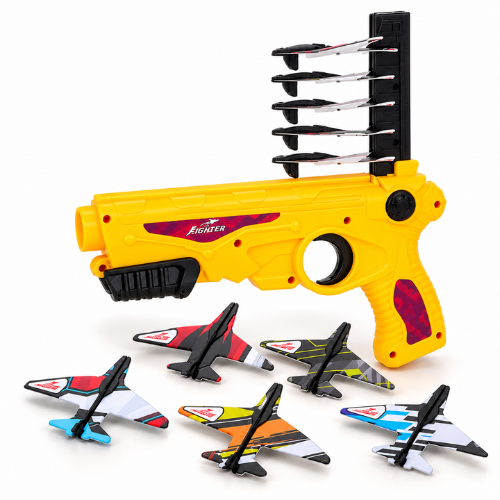 Chanak Foam Aircraft Plane Launcher Blaster with 5 Foam Planes - Yellow