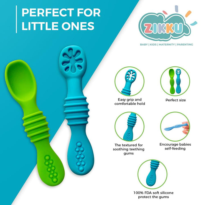 Zikku First Stage Self-Feeding Training Spoons - Blue