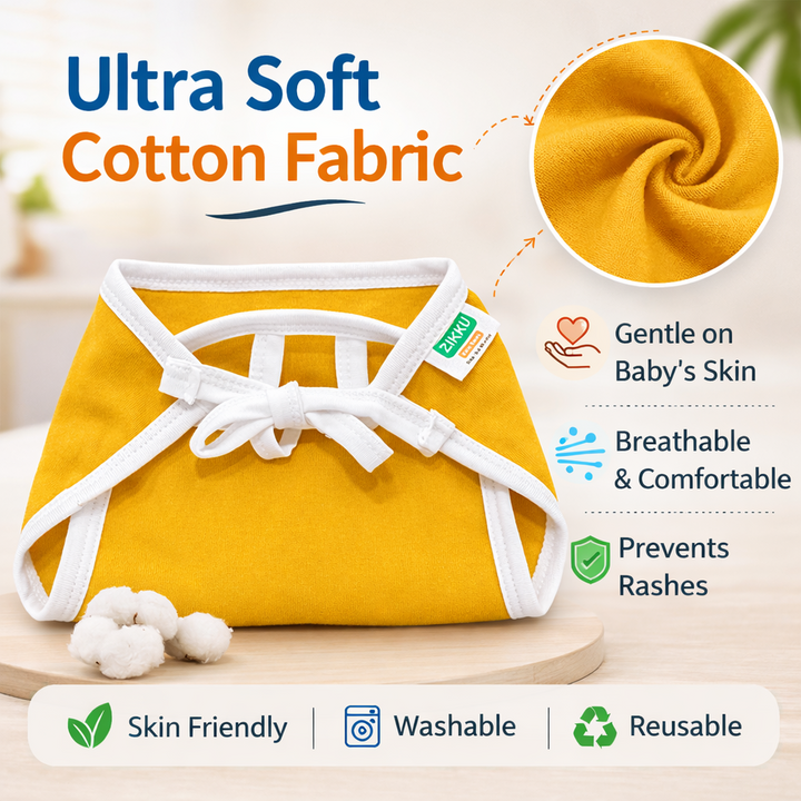 Zikku Washable Cotton Cloth Nappies for Newborn (Pack of 6) | 0-6 Months