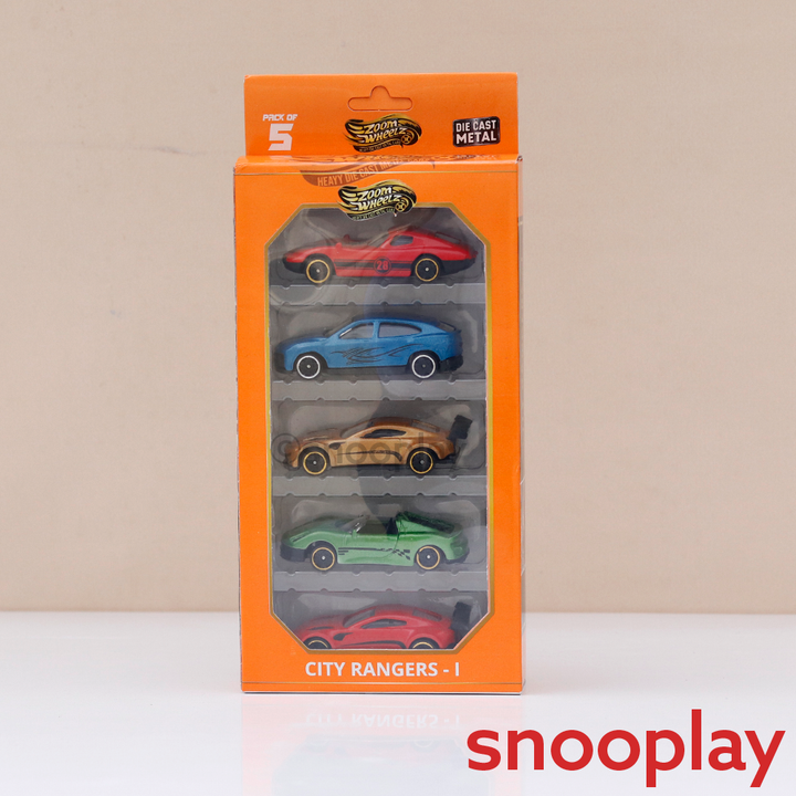 Zoom Wheelz Pack of 5 City Rangers-1 Diecast Cars | 1:64 Scale (7 Years till Grown Ups) | Assorted Colors