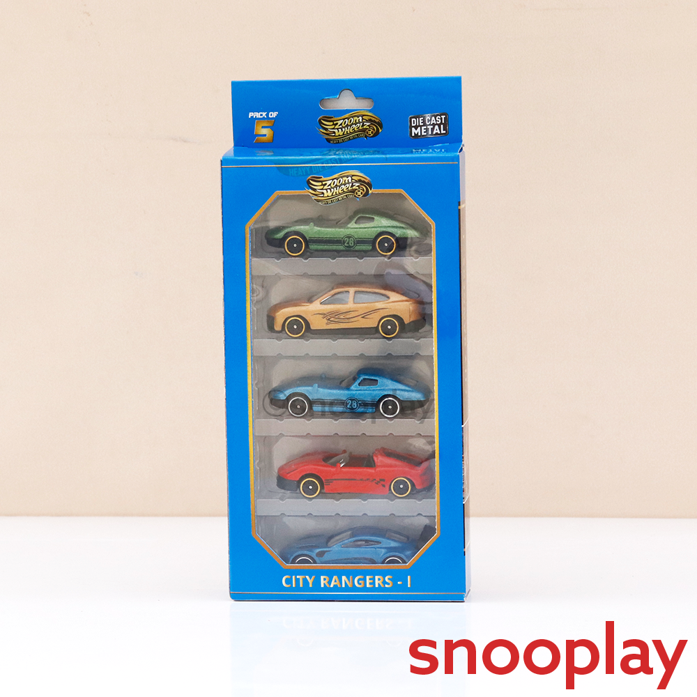 Zoom Wheelz Pack of 5 City Rangers-1 Diecast Cars | 1:64 Scale (7 Years till Grown Ups) | Assorted Colors