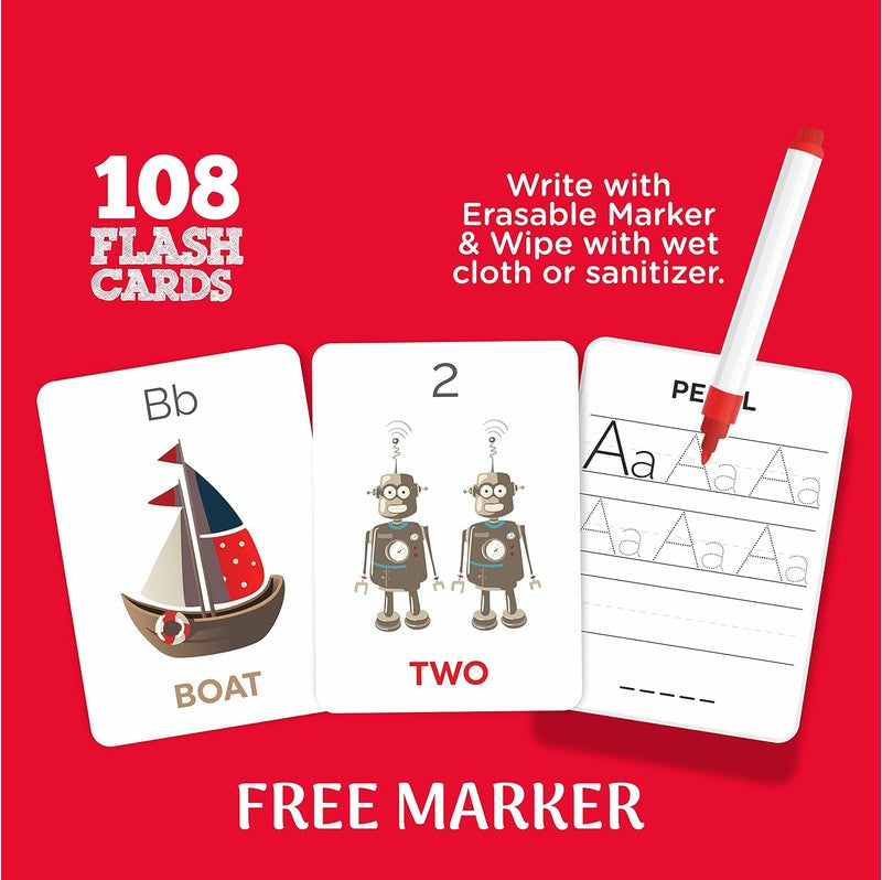 Early Learning High Contrast Flashcards For Kids (108 Flash Cards) With Free Erasable Marker