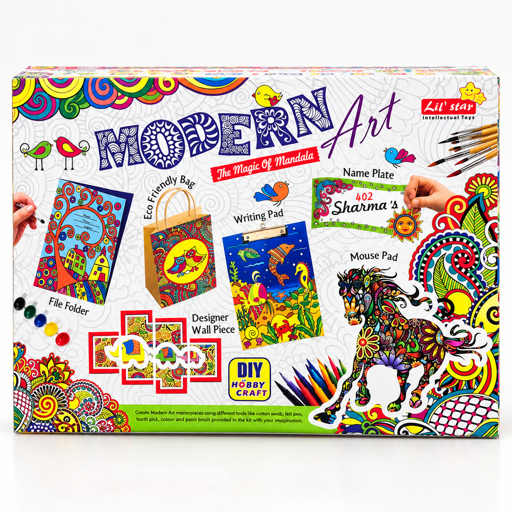 Lil' Star Modern Art DIY Hobby Craft Kit for Kids | Mandala Painting & Creative Art Activities | 6-in-1 Art & Craft Set