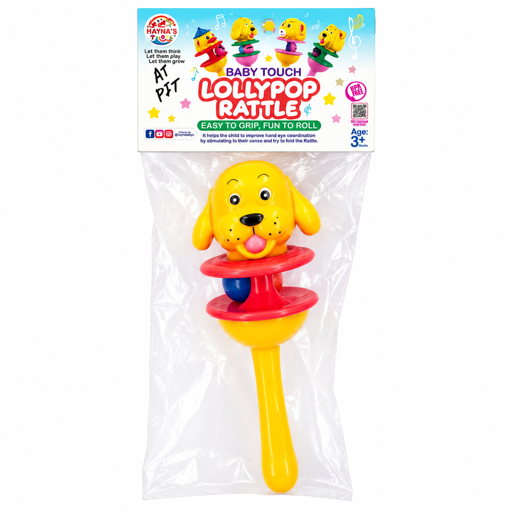 Ratnas Toys Baby Touch Lollypop Dog Rattle | Easy Grip & Roll BPA-Free Baby Rattle Toy