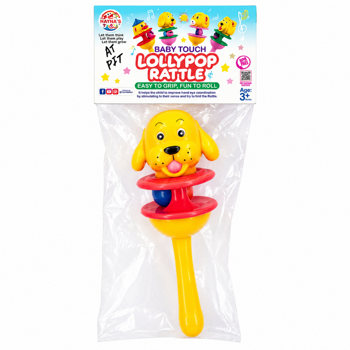 Ratnas Toys Baby Touch Lollypop Dog Rattle | Easy Grip & Roll BPA-Free Baby Rattle Toy