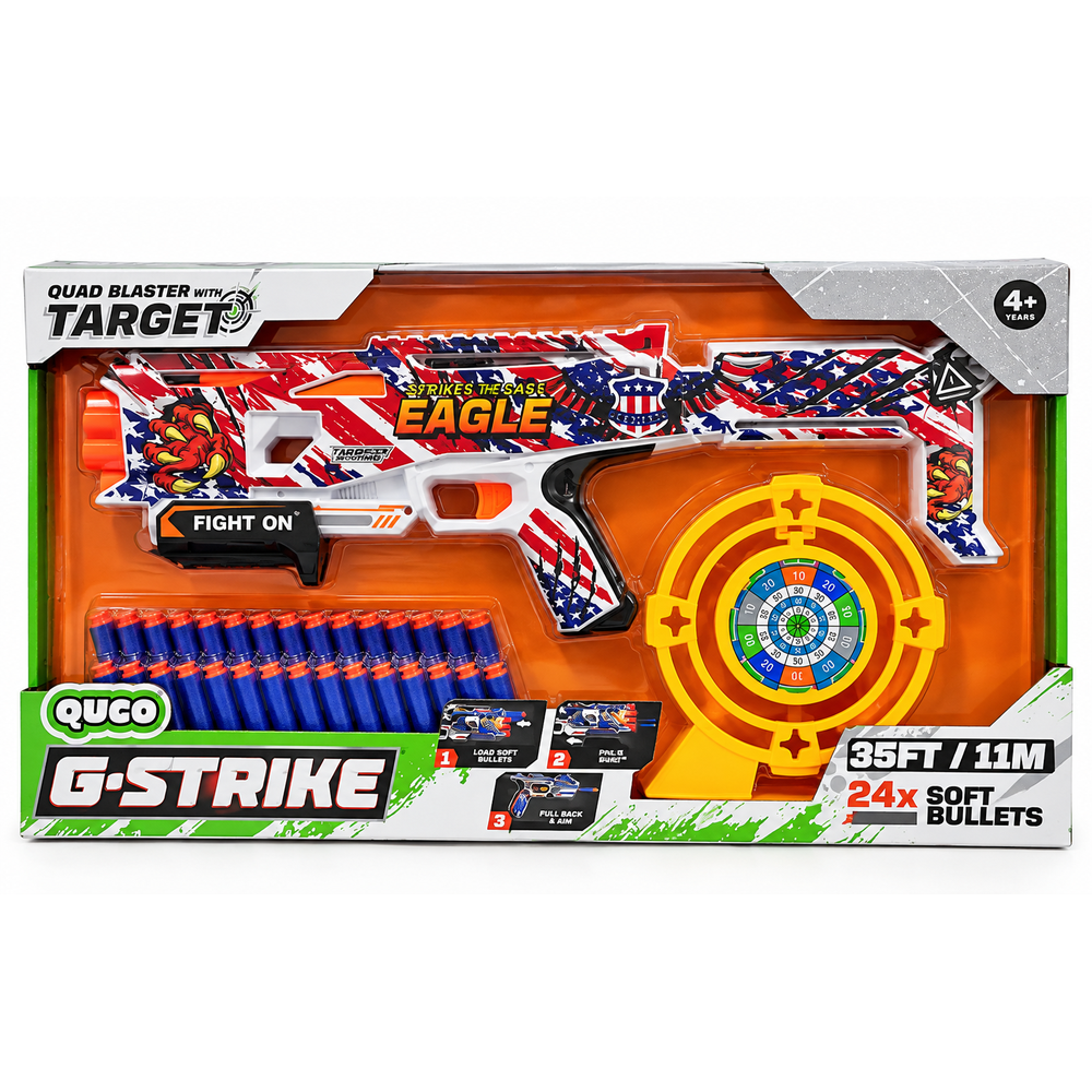G-Strike Quad Blaster Toy with Target & 24 Soft Bullets | 35 Ft Shooting Range | Target Shooting Game for Kids