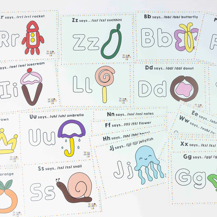 Alphabet Clay Activity Mats | Phonic Activity for Kids | 26 Alphabet and Letter Game Cards | DIY Playdough Sheets and Flash Cards | 2 to 5 Years