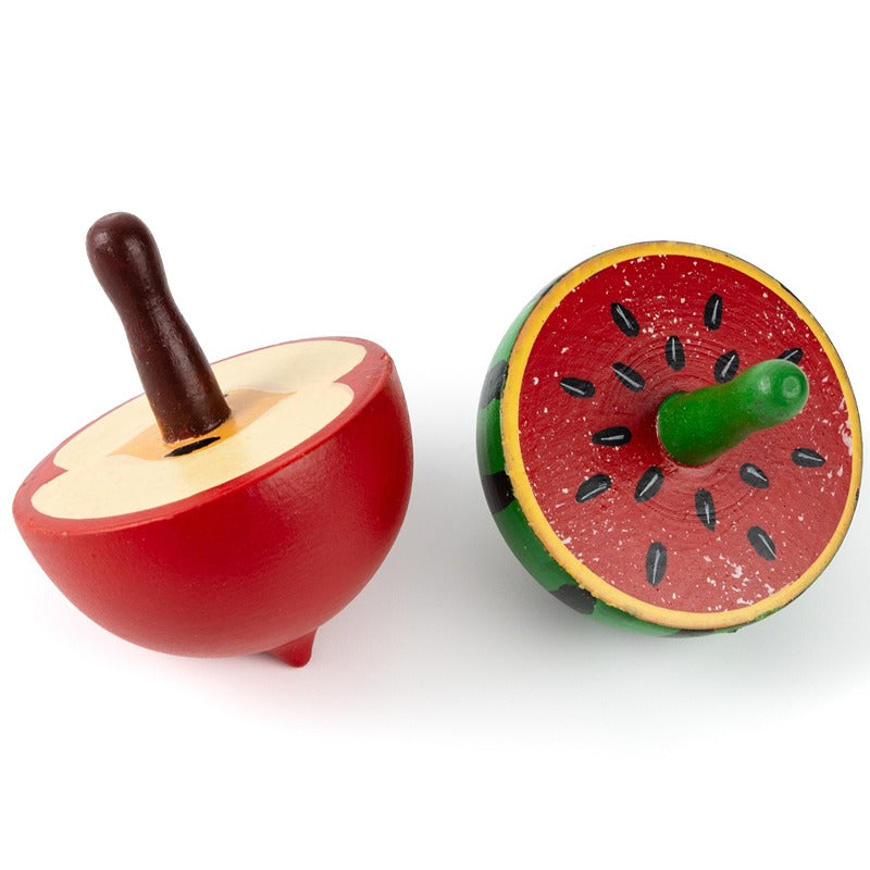 BABY YANK Wooden Handpainted Spinning Tops|Lattu Spinning Toys to Curiosity & Fine Motor Skills for Baby,Toddlers and Kids - Set of 2 (Watermelon & Apple)