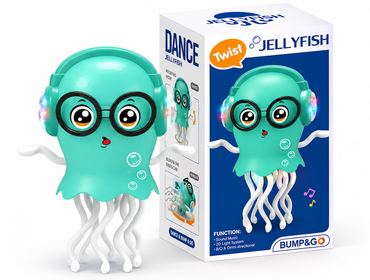 Twist Jellyfish Musical Dancing Toy | Bump & Go Sensory Toy with Movement - Turquoise