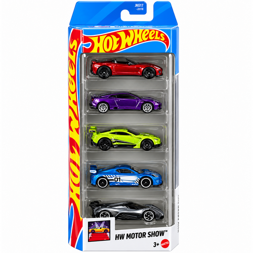 Hot Wheels Set of 5 HW Motor Show - '15 Jaguar F-Type Project 7, 2009 Nissan GT-R (R35), Aston Martin Vantage GT3, Celero GT, Renault Sport R.S. 01