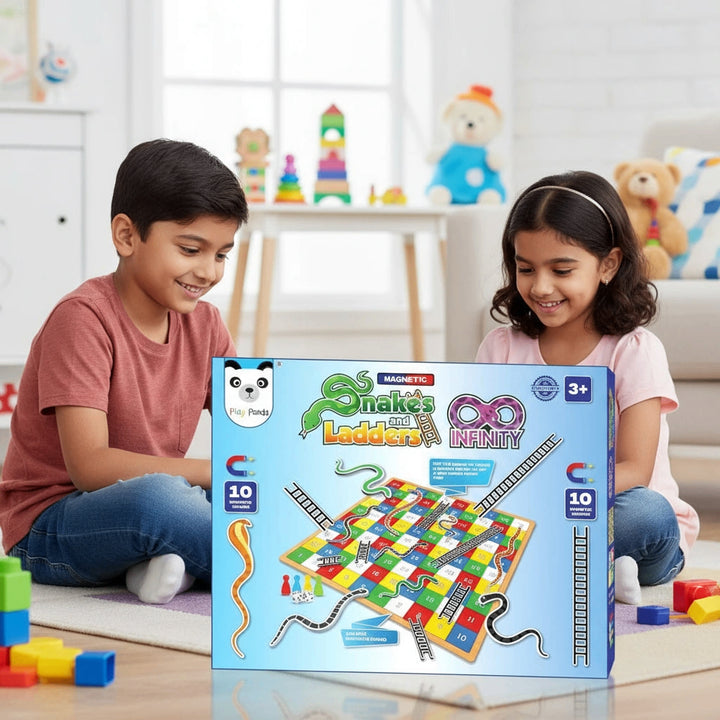 Play Panda Magnetic Snakes & Ladders Infinity (Small) - Use the Magnetic Snake & Magnetic Ladder Pieces to Set a New Board