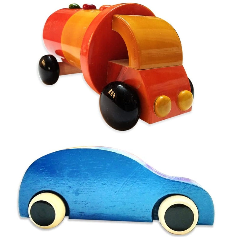 Handmade Non Toxic Channapatna Wooden Toy - Tanker and Blue Car