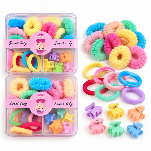 Sweet Baby Colourful Hair Accessories Set for Kids | Hair Ties, Scrunchies & Mini Claw Clips