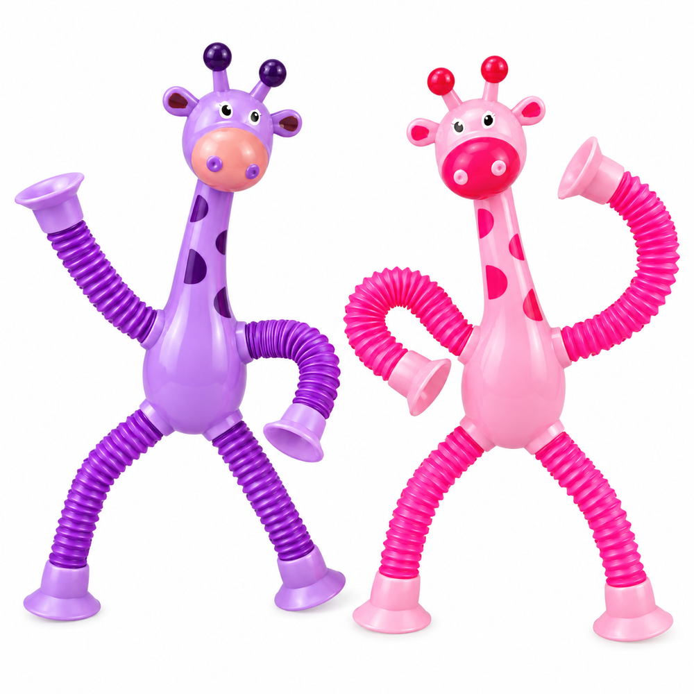 Suction Cup Giraffe Pop Tubes | Stretchable Sensory Toys for Kids | Fidget & Fine Motor Play - Pack of 2