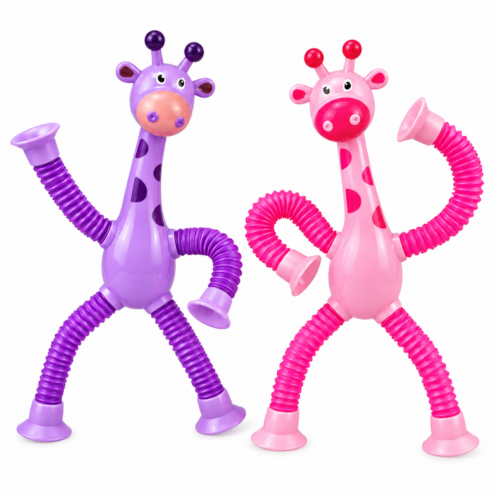 Suction Cup Giraffe Pop Tubes | Stretchable Sensory Toys for Kids | Fidget & Fine Motor Play - Pack of 2