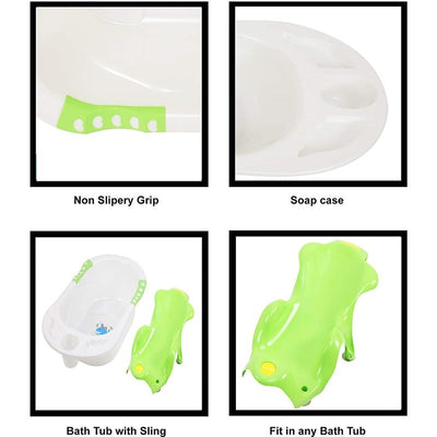 Baby Bather Set | Bath Tub with Toddler Sling Seat and Shampoo Mug (Green)