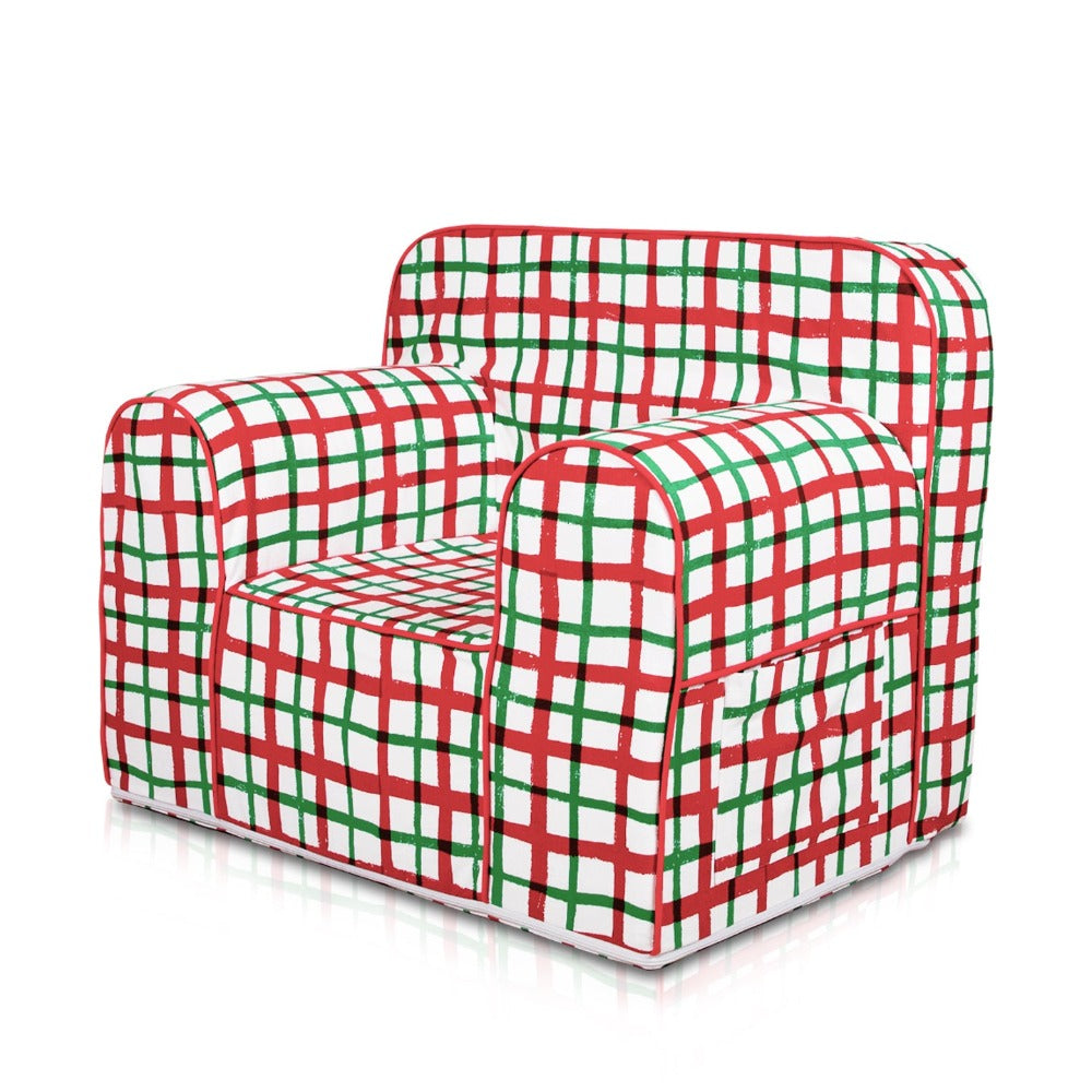 Hand Drawn Check Pattern Comfy Sofa (Red and Green) | COD not Available