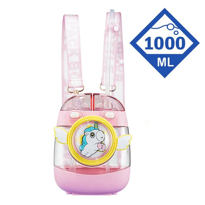 Backpack Style Two way Lid Sipping Water Bottle (1 litre) | Pink