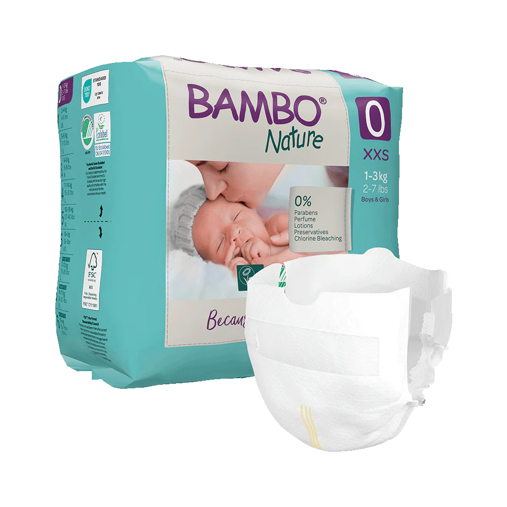 Bambo Nature (Size-0, XXS) Diapers | 24 Diapers | 1-3 Kg | 2-7 lbs
