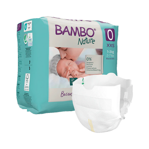Bambo Nature (Size-0, XXS) Diapers | 24 Diapers | 1-3 Kg | 2-7 lbs