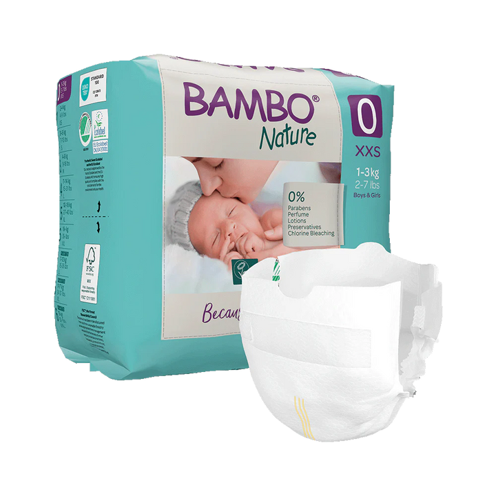 Bambo Nature (Size-0, XXS) Diapers | 24 Diapers | 1-3 Kg | 2-7 lbs