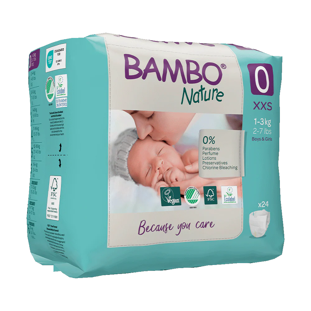 Bambo Nature (Size-0, XXS) Diapers | 24 Diapers | 1-3 Kg | 2-7 lbs