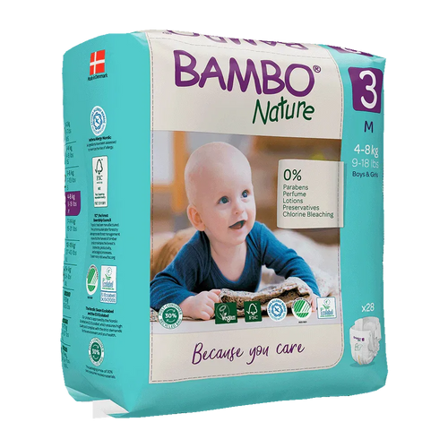 Bambo Nature (3-M) Diapers | 28 Diapers | 4-8 Kg | 9-18 lbs