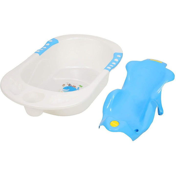 Plastic Bath Tub with Toddler Sling Seat - Blue (0-2 Years)