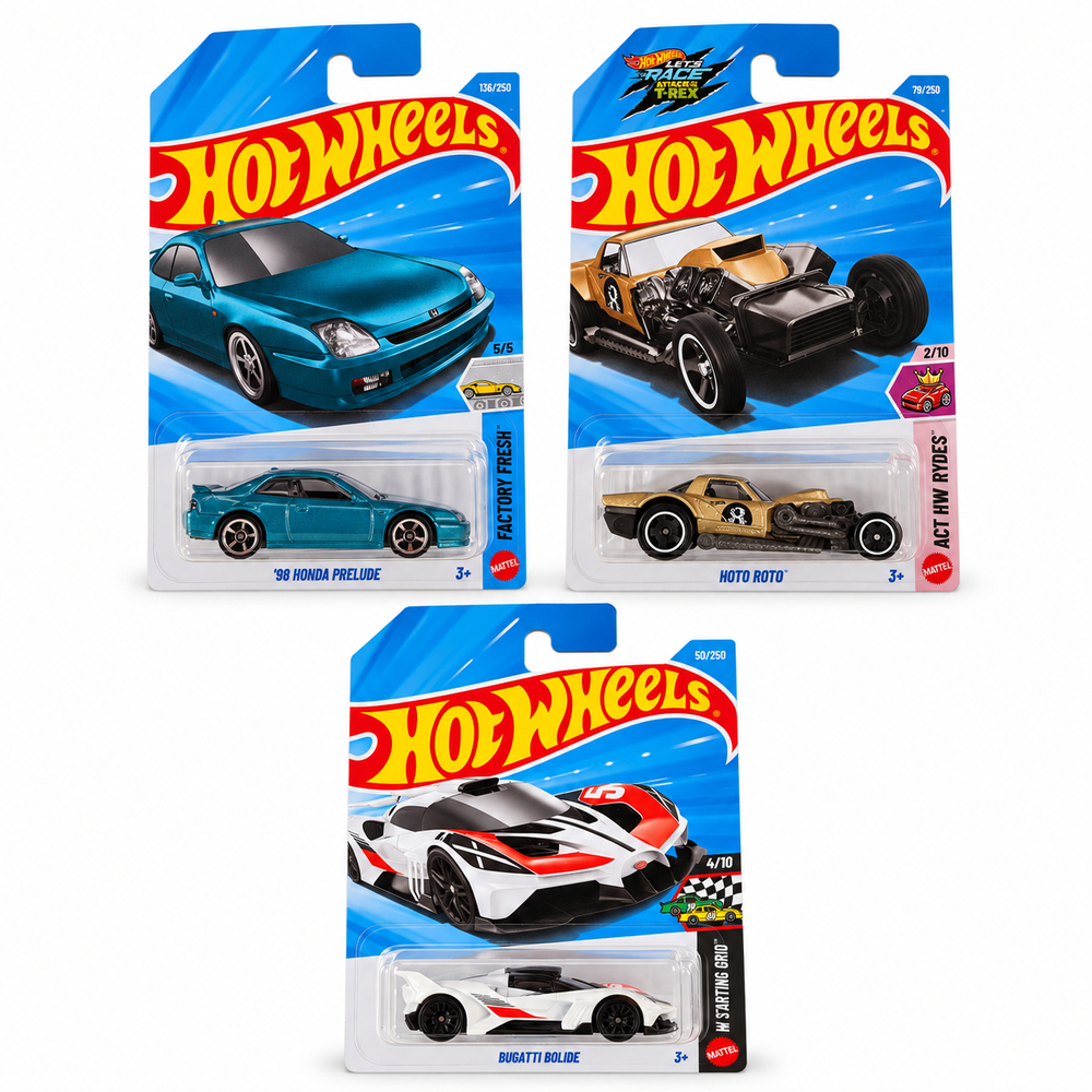 Set of 3 Hot wheels [HW 489] - Bugatti Bolide, Hoto Roto, '98 Honda Prelude